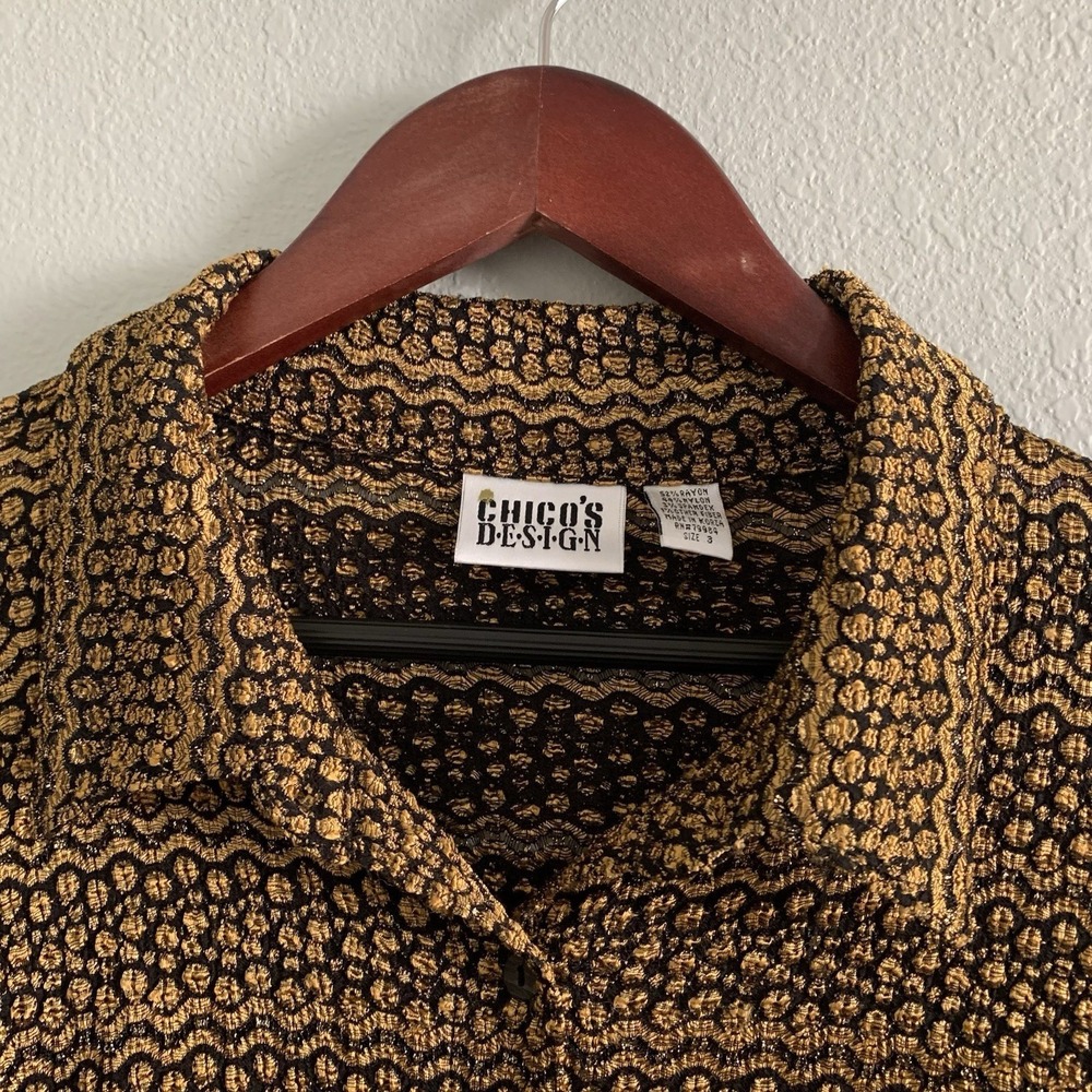 Chico's Design Vintage Top Size 3 (XL) Textured Metallic Gold Black  Artsy Boho